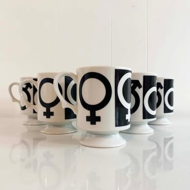 Vintage Stacking Mug Venus Mars Symbols Feminism Men Women Kitsch Kawaii Mid Century Modern 1970s Black White Retro 70s Kitchen Pride Japan 