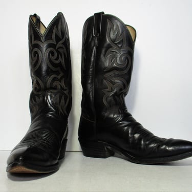 Vintage Dan Post Cowboy Boots, Black Leather, Size 10 1/2D Men 