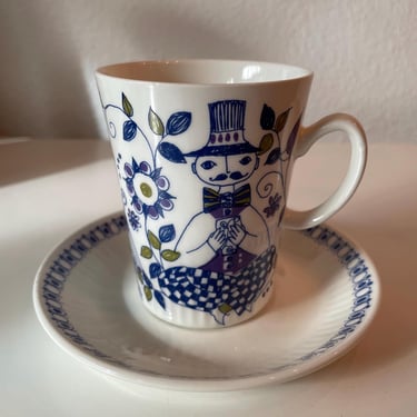 Turi-Design Lotte Handpainted Tea Cup and Saucer Norway | Handpainted Silkscreen Norwegian Coffee Cup and Saucer | Gift for Tea Coffee Lover 