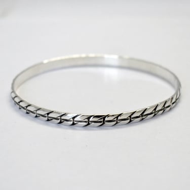 70's sterling abstract ribbon hippie bangle, 925 silver boho zipper stackable bracelet 