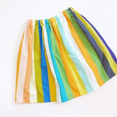 60s Striped Mini Skirt XS S - Vintage 1960s Handmade Colorful Elastic Waist Short Skirt - Rainbow Full Short Skirt 