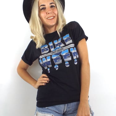Vintage 80s Daytona Beach Bike Week Chrome Lettering Tee 