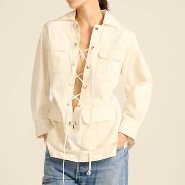 Ysl White Cotton Safari Blouse
