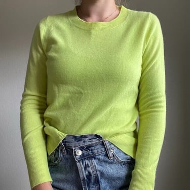 J. Crew Lime Green Neon 100% Cashmere Crewneck Pullover Soft Sweater Sz S 