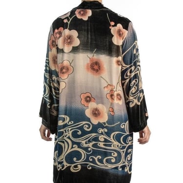 1990S Black  Pink Chinese Rayon Silk Burnout Velvet Robe 