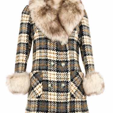 Fur Trimmed Tweed Coat