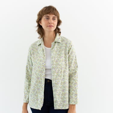 Vintage Green Micro Floral Print Shirt Jacket Set | Flannel Cotton Pajama Chore shirt | S | SJ044 