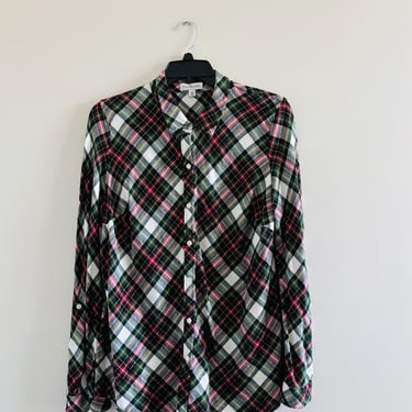 VTG Kim Rogers Flannel Button Up Shirt Green Red Green Gold Womens XXL Holiday 