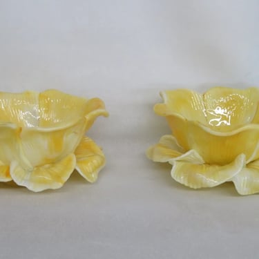 Murano Made in Italy Yellow Glass Flower Bowls a Pair 2939B