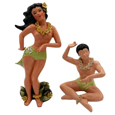 Vintage Marwal Hawaiian Girl Chalkware Bust Hibiscus Flower