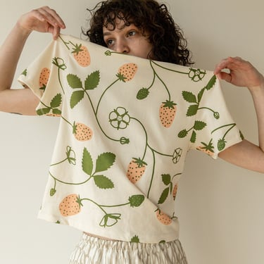 Strawberry Print T-Shirt, Organic Cotton Fruit Graphic Tee 