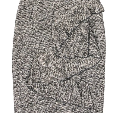 Karen Millen - Beige & Black Tweed Ruffled Front Pencil Skirt Sz 6