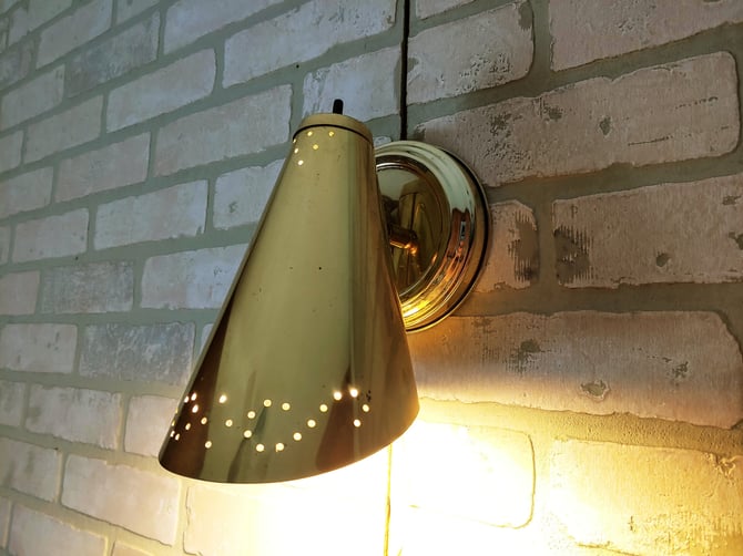 Atomic Mid Century Brass Modern Wall Sconce Lamp with Starlight Shade Plugs In 