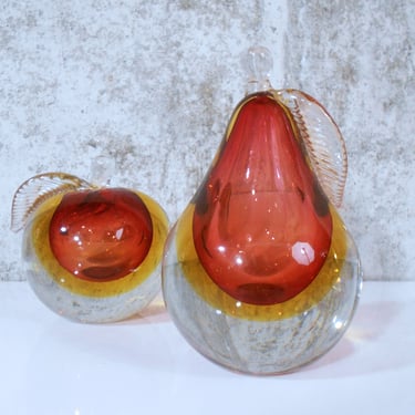 Alfredo Barbini Murano Glass Fruit Bookends - Murano Sommerso Art Glass from Italy 