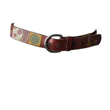 Fossil Brown Leather Patchwork Hippy Belt, M 