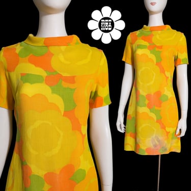 AS IS - Iconic Vintage 60s Yellow Orange Green Flower Power Mod Dress 