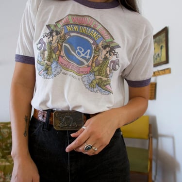 Vintage 80's 1984 The World's Fair New Orleans Expo Graphic Ringer Single Stitch T-shirt 