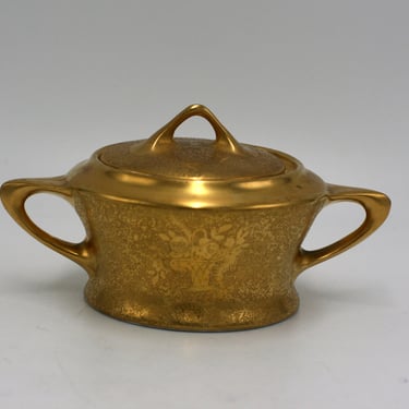 vintage Fraunfelter Art Deco Gold Sugar Bowl 