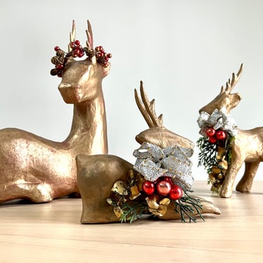 Vintage Paper Mache Reindeer Trio 