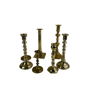Brass Candlestick Holders, Set of 7 