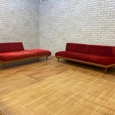 Mid Century Modern Adrian Pearsall Crushed Red Velvet Sectional Sofa Set - 2 Piece Set
