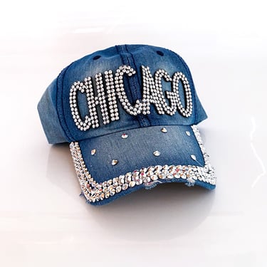 Y2K Denim Rhinestone Chicago Baseball Cap