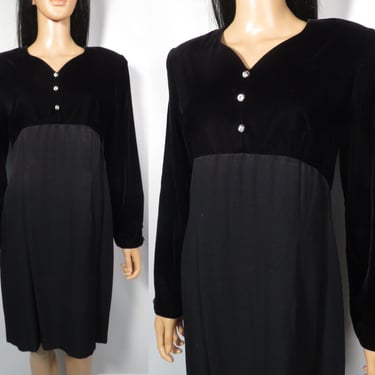Vintage 80s/90s Goth Witchy Black Velvet Top Empire Waist Party Dress Made In USA Size 10 L 