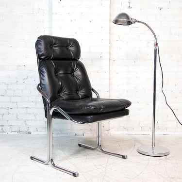 Vintage mcm Jerry Johnson tubular chair with black leather | Free delivery in NYC and Hudson Valley ares 