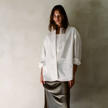 a.ren | Woven Cotton Button Down in White