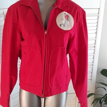 Vintage 1966 Red Canvas Windbreaker Jacket/ Go Hogs Go! Decal / Rare 