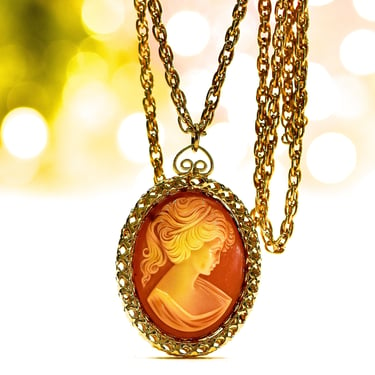 VINTAGE: Mirrored Cameo Necklace - Costume Jewelry - Victorian Revival Fashion Jewelry Necklace - Romantic - SKU 4-C1-00017758 