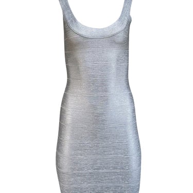 Herve Leger - Silver Metallic Scoop Neck Bandage Dress Sz M