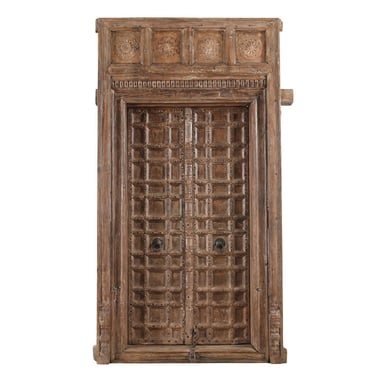 Antique Functional Gujarati Teak Carved Wood Indian Doors with Frame from Terra Nova Designs Los Angeles 