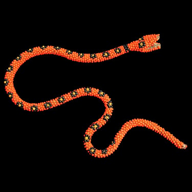 Rare 1920s Choker / Orange Beaded Snake Necklace / Prisoner of War Bead Crochet Snake Serpent / Trench Art 