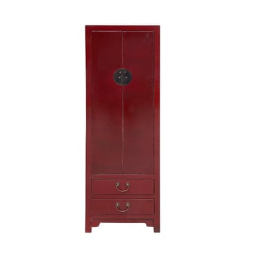 Chinese Distressed Brick Red Slim Narrow Tall Storage Cabinet cs7481E 