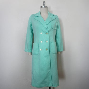 1960s Mint Mod Knit Coat by Grant Ave Fashions, Small to Medium | 60s Vintage Pale Green Double Breasted Jacket (S, M, 38-34-42) 