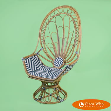 High-back Swivel Rattan Throne Chair