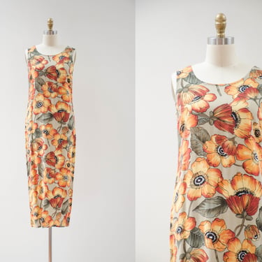 orange floral dress | 90s y2k vintage california poppy floral long loose maxi dress 