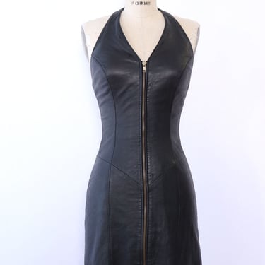 Zip Up Leather Halter Dress S