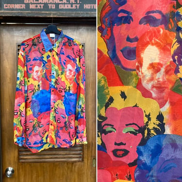 Vintage 1990’s Size L Marilyn Monroe x James Dean Pop Art Sheer Warhol Style Shirt Top, Rare, New Wave, Glam, 90’s Vintage Clothing 