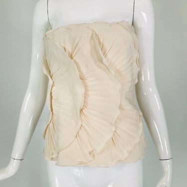 Mila Schon Ivory Bustier Plisse Silk 1980s unworn with tags size 40