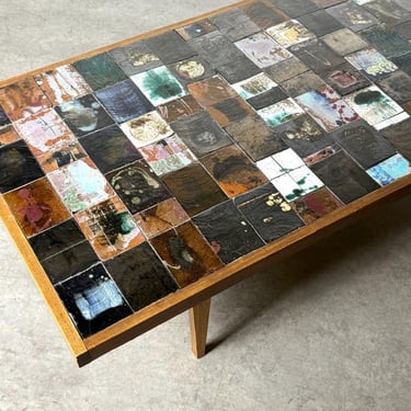 Mid Century Modern Handmade Glazed Ceramic Tile Mosaic Coffee Table by Gerard Havekes 1960s 