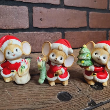 Vintage Ceramic Homco Christmas Mice Set of 3 #5252 