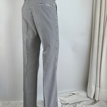 1970'S Striped Seersucker Trousers - Gray & White - Wide Waistband and Wide Belt Loops - 36 Inch Waist - DeadStock 