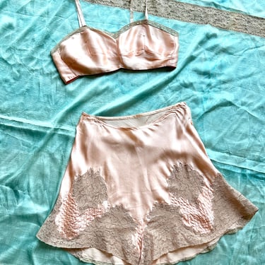 Vintage 1920s Set / 20s Satin Lingerie Set / Pink ( XS ) 