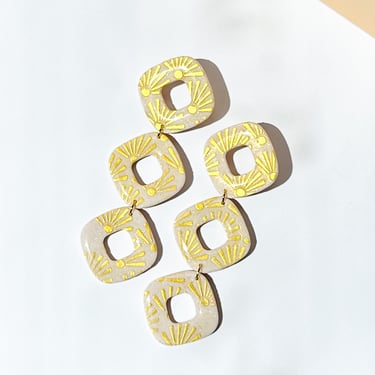 Diamond Drops in dayspring | Gold Polymer Clay and Resin Statement Earrings, Lightweight Fall Winter Styles, Nickel Free Hypoallergenic 
