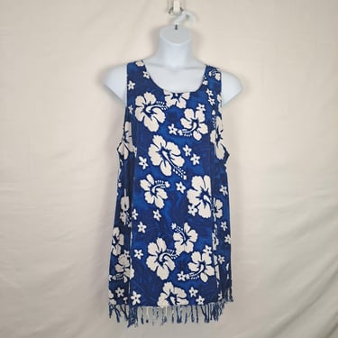 Vintage 2000s Royal Blue Tropical Dress, Plus Size 