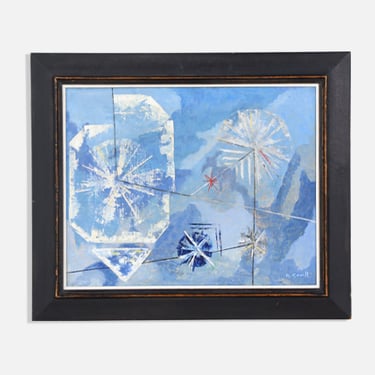 Mid-Century Modern Abstract Blue Painting by Richard Cowell, c.1955