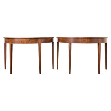 Pair of English Hepplewhite Style Demi-Lune Console Tables