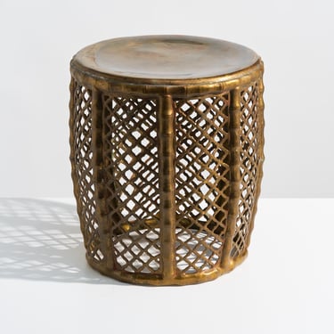 Vintage Mottahedeh Brass Garden Stool // Openwork Chinoiserie Bamboo Design // Hollywood Regency Accent Table or Plant Stand 